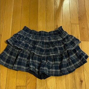 Blue tiered plaid mini skort